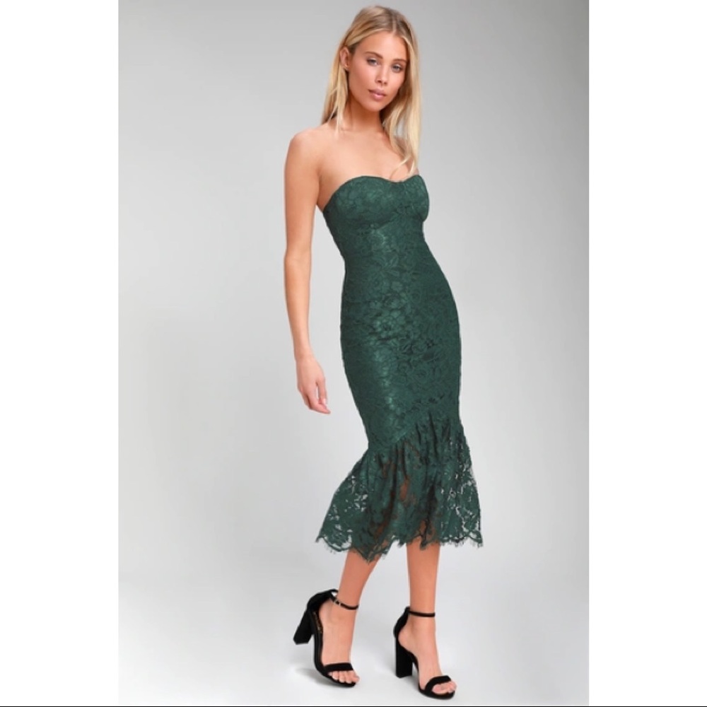 Lulus Strapless Green Lace Dress NWT